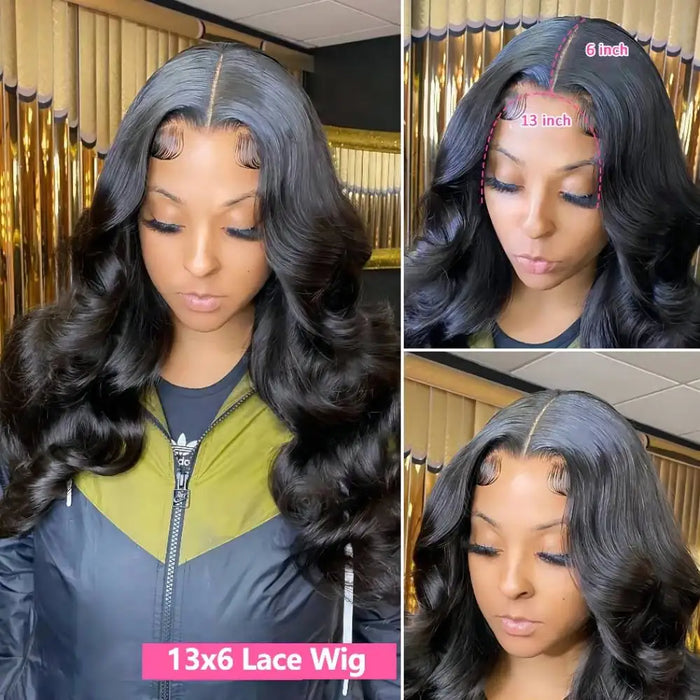 Perruque Lace Frontal Wig 360 Body Wave transparente HD, cheveux naturels, pre-plucked, 13x4 13x6, 5x5, épaisseur 200, pour femmes