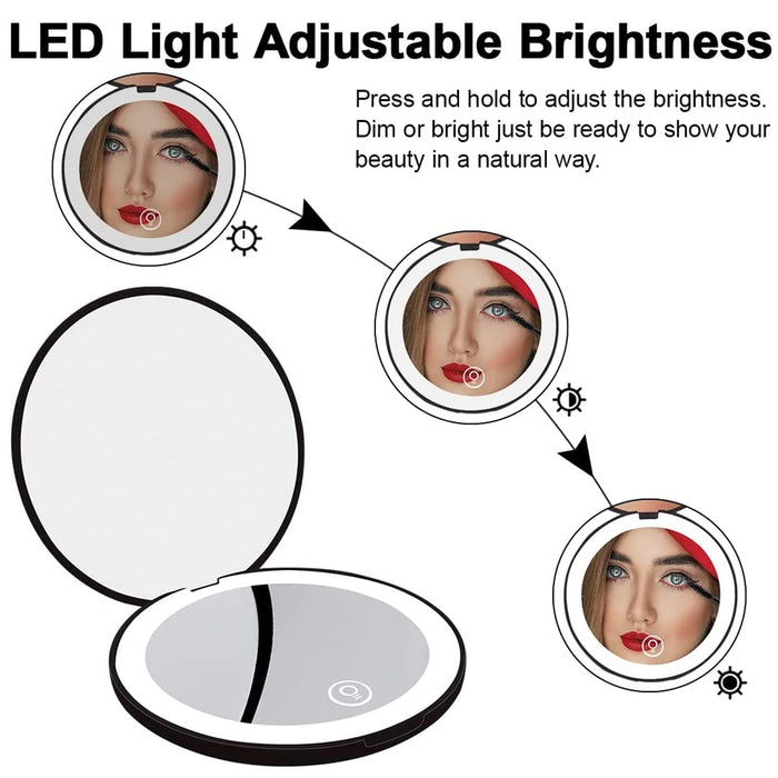 Mini espejo de viaje plegable portátil con luz LED - Espejo de maquillaje con aumento de 10X y doble cara