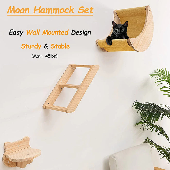 Hamaca suspendida en la pared con estante para gatos, criatura lunar, con escaleras y plataformas de madera maciza para actividades en interiores para gatos