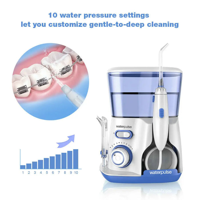 Waterpulse V300G Bain de bouche avec 5 buses - Fil dentaire électrique pour l'hygiène bucco-dentaire avec réservoir d'eau de 800 ml