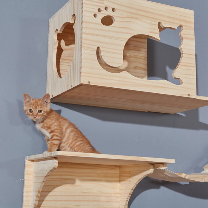 Hamac mural pour chat, avec étagères d'escalade, arbre à griffes en bois, étagères d'escalier et échelle en sisal pour l'escalade du chat