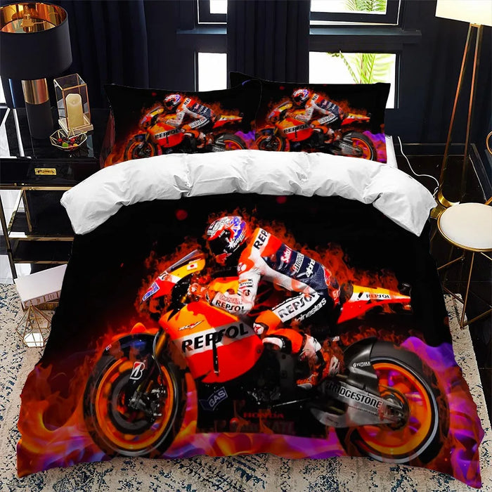 Motorradfahrer-Bettwäsche-Set mit Bettbezug, Queen Calico, Einzelbett, King-Size-Größe, weicher Polyester-Bettbezug, Tröster-Set