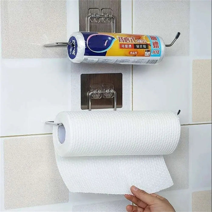 Portarrollos autoadhesivo para cocina y baño - Paquete de 2 para toallas de papel y rollos de papel higiénico