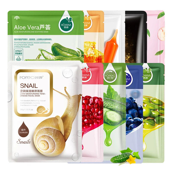 30er-Pack BIOAQUA-Gesichtsmasken – Koreanische Hautpflege mit Aloe Vera, Olivenöl, Granatapfel und grünem Tee