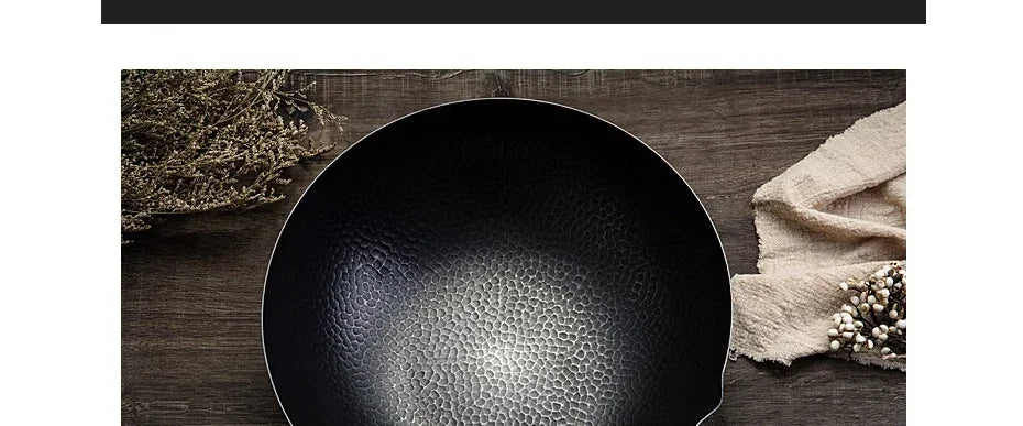 Wok Tradicional de 32 cm en Acero al Carbono - Antiadherente Premium con Tapa de Madera para todo tipo de fogones