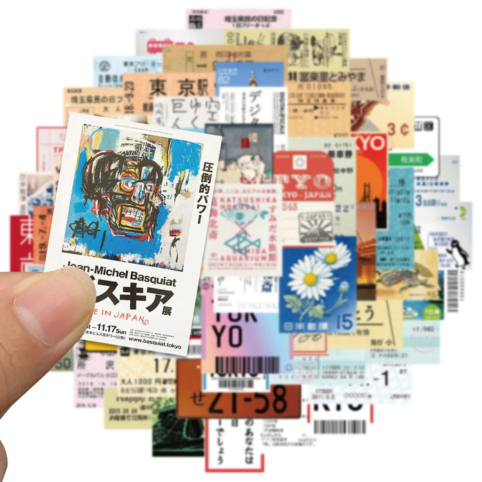 Paquete de 60 pegatinas japonesas estilo INS: postales, billetes y diseños de sellos retro para decorar diarios de viaje y accesorios