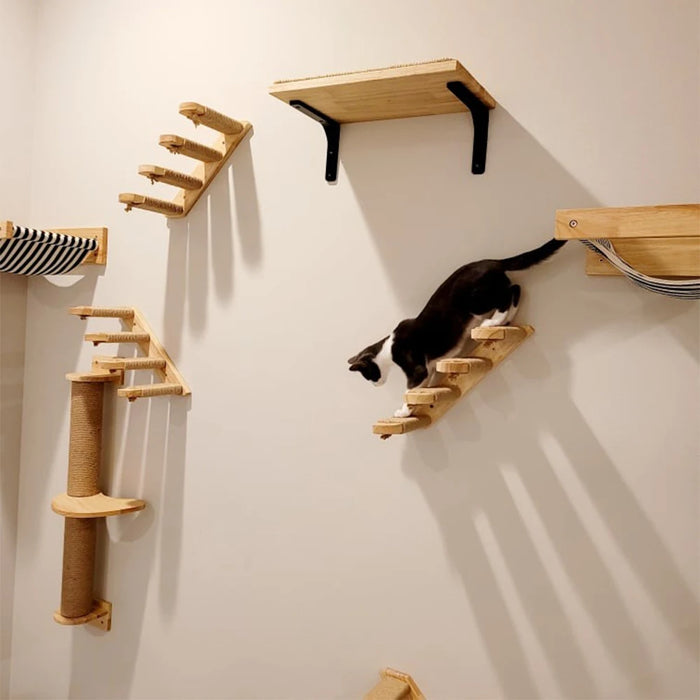 Wall Mounted Cat Shelves Wooden Claw Tree for Cats Ladders Hammock Cat Climbing Wall Furniture