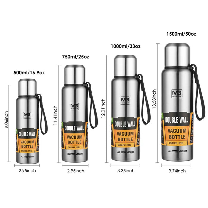 UPORS Edelstahl-Thermoskanne mit großem Fassungsvermögen, tragbare Vakuumflasche, isolierter Becher mit Seil, Thermoflasche, 500/700/1000/1500 ml