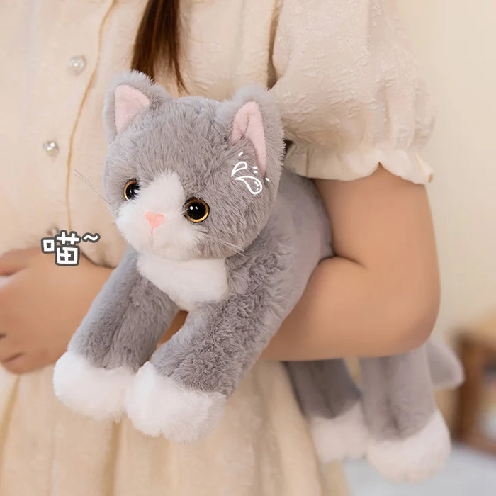 Lindo muñeco de peluche en forma de gato de 53 cm, peluche en blanco y gris, perfecto como porta almohadas y regalo de cumpleaños