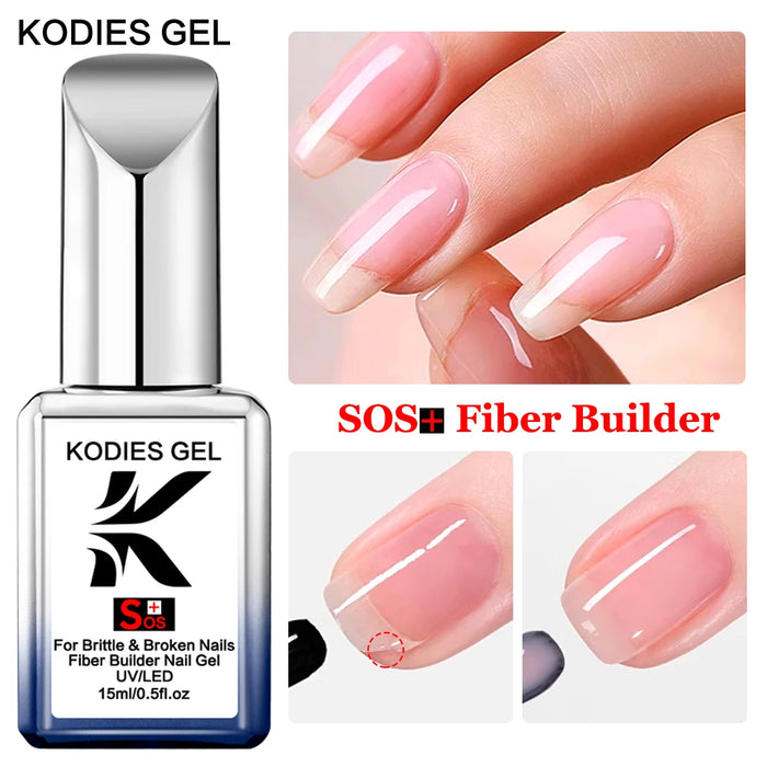 KODIES GEL SOS Fibre Builder Nagelgel in der Flasche 15 ml UV Semi Permanent Clear Pink Nail Strengther Extension Construction Gel