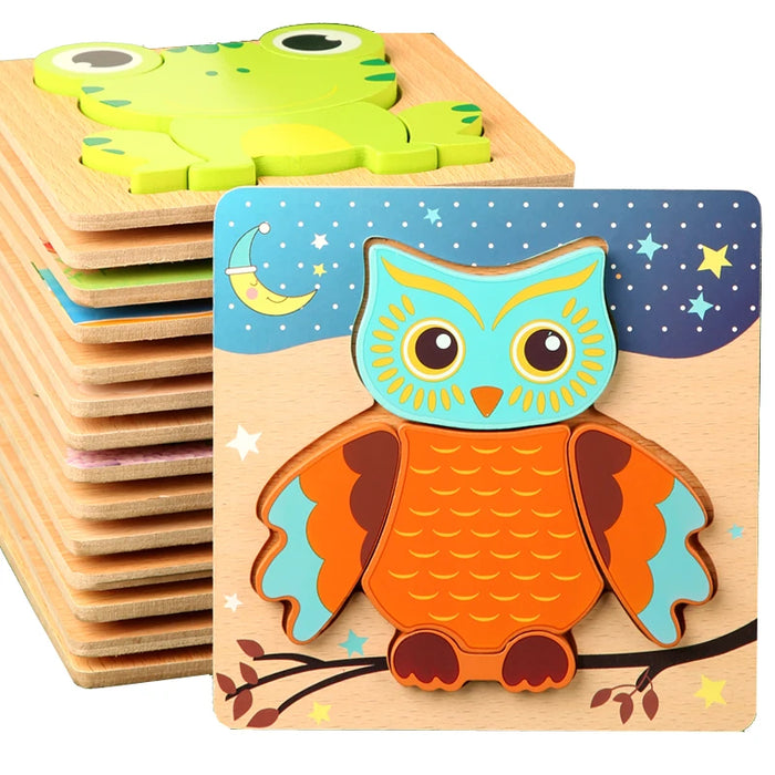 Wooden 3D Animal Puzzles for Learning and Cognitive Development - Colorful Montessori Toys for Babies and Gifts