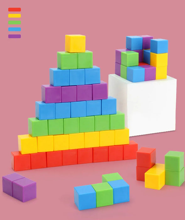 Puzzles de blocs magiques Montessori, jeux de pensée spatiale et logique, blocs à empiler arc-en-ciel, éducation mathématique pour les enfants