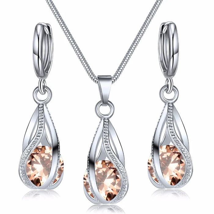 Elegant Melody Pendant and Earring Set - Sparkling Zircon Crystal Jewelry for Women