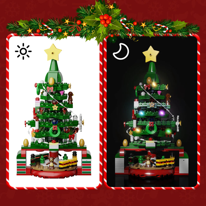 Juego de bloques de construcción de árbol de Navidad, calendario de Adviento con luz LED, juguete de construcción de Papá Noel para regalo de niños