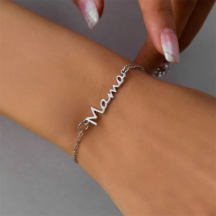 Elegant "Mama" Double Chain Charm Bracelet for Women - Stylish Metal Bangle Gift in 3 Colors for Mother's Day