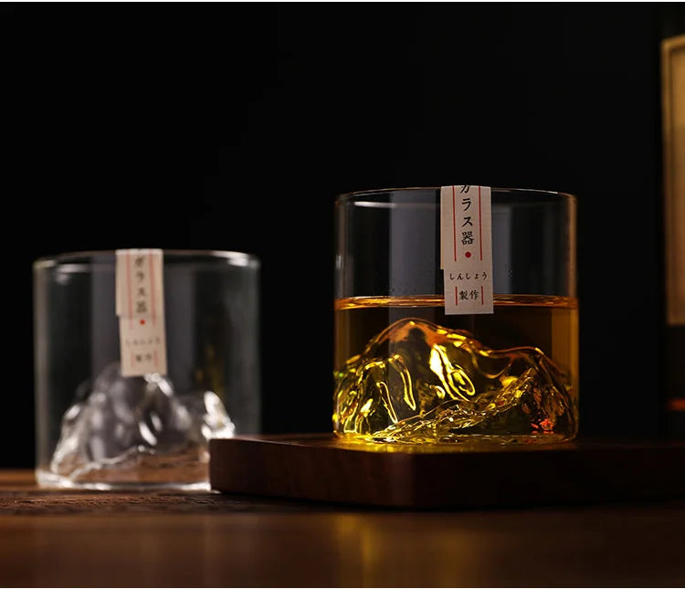 Verre à whisky de montagne 3D japonais au design glacier – Verre à whisky et vodka à l'ancienne dans une boîte en bois