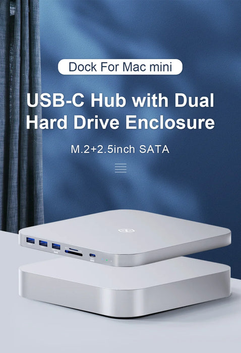 Hagibis USB-C Hub for Mac mini M1/M2 with 2.5 SATA NVME M.2 SSD HDD Case and USB-C Gen 2 DP SD/TF Docking Station