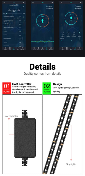 SEAMETAL Tira de luces LED flexibles bajo brillo para automóvil - Control remoto e iluminación de neón RGB controlada por aplicación para decoración de automóviles