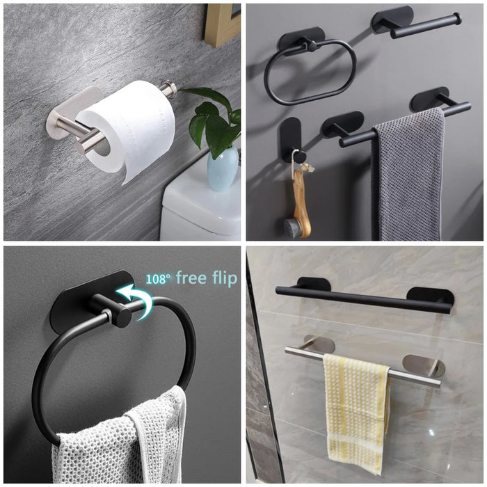 Set de accesorios de baño alicatados: toallero, portarrollos, ganchos de pared y toallero en acero cromado