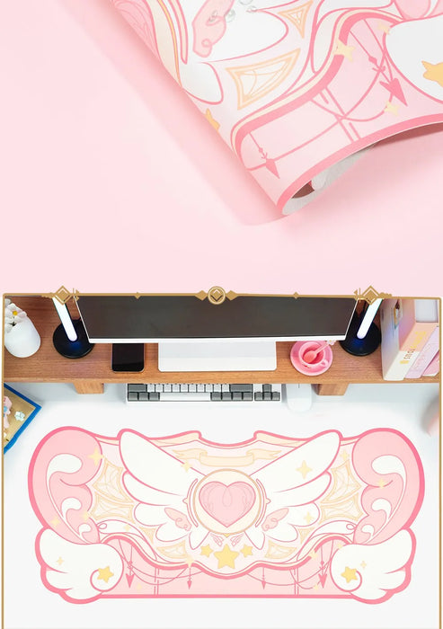 GeekShare Gaming-Mauspad, groß, 84 x 37 cm, Kawaii-Rosa-Stern-Flügel, Schreibtischunterlage, Büromatte, rutschfeste, wasserdichte Matte