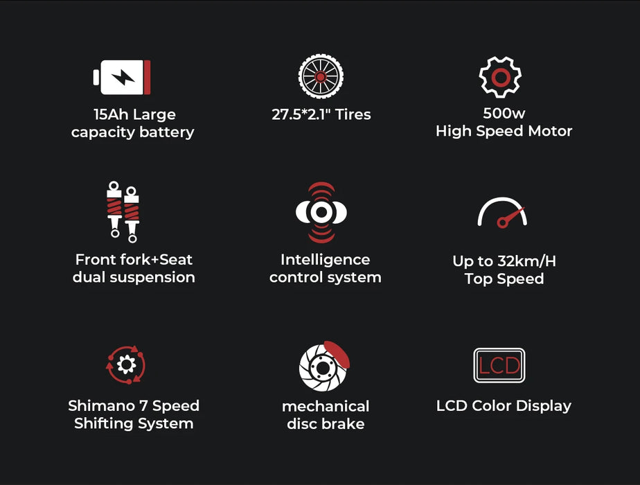 Bicicleta eléctrica con motor de alta potencia de 500W, batería de litio de 36V15AH para viajes por la ciudad, bicicleta eléctrica con marco de aluminio de 27,5 pulgadas