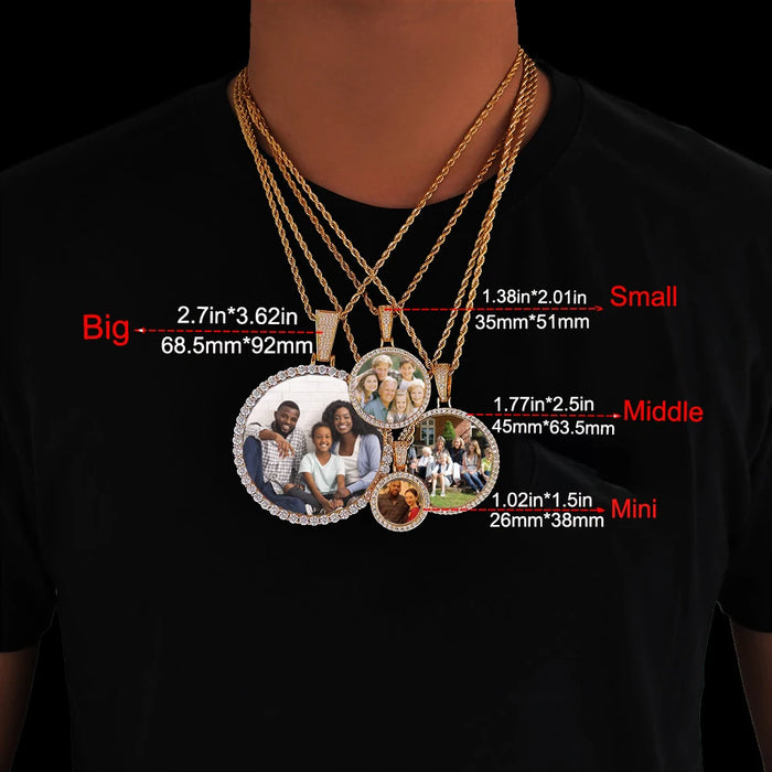 Personalisierter individueller Foto-Kreis-Medaillen-Anhänger Hip-Hop-Schmuck für Frauen und Männer mit Erinnerungen