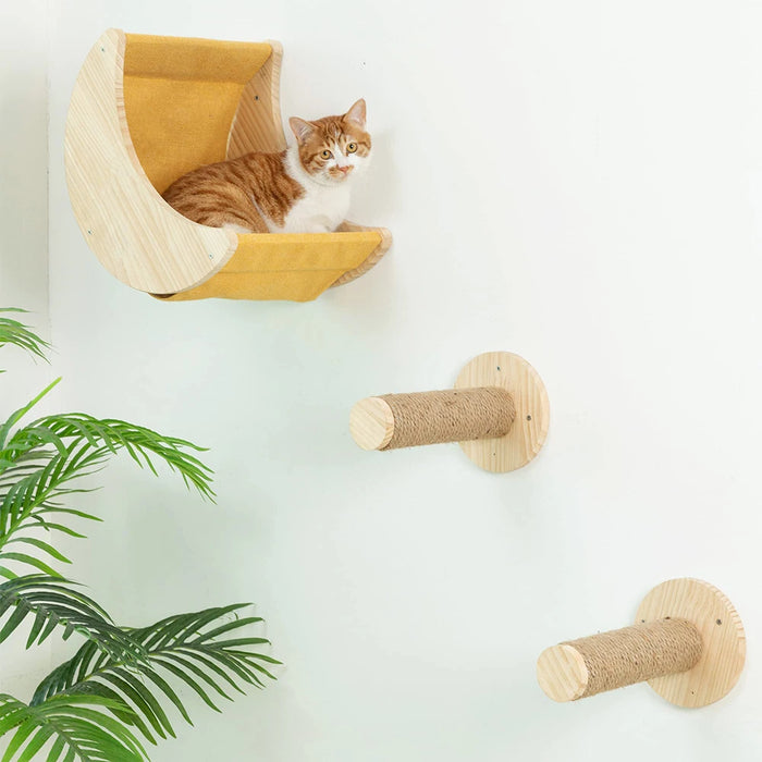 Hamaca suspendida en la pared con estante para gatos, criatura lunar, con escaleras y plataformas de madera maciza para actividades en interiores para gatos