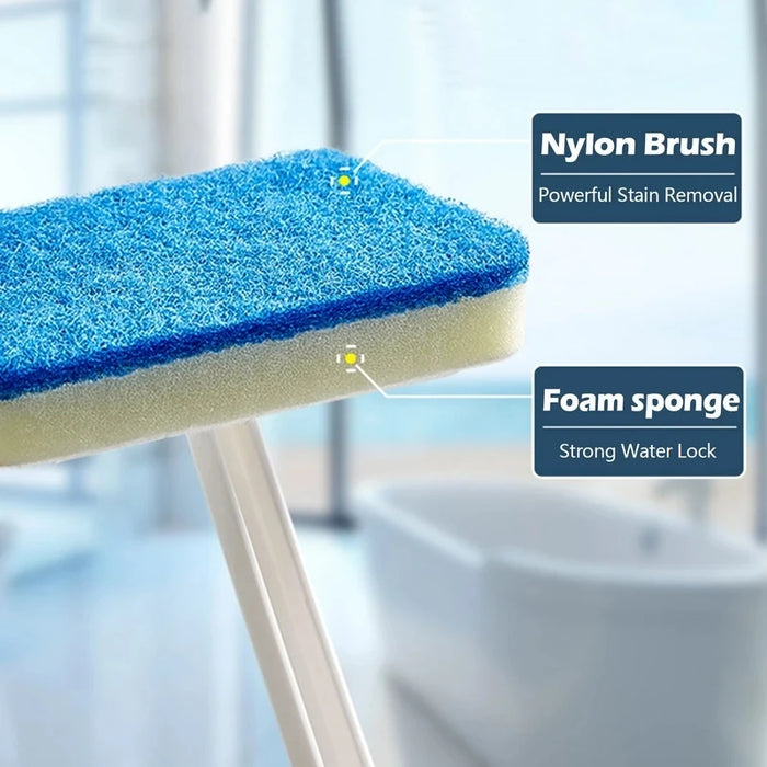 Brosse de nettoyage polyvalente en éponge de bain avec manche long, brosse amovible pour sol et baignoire, carreaux de céramique