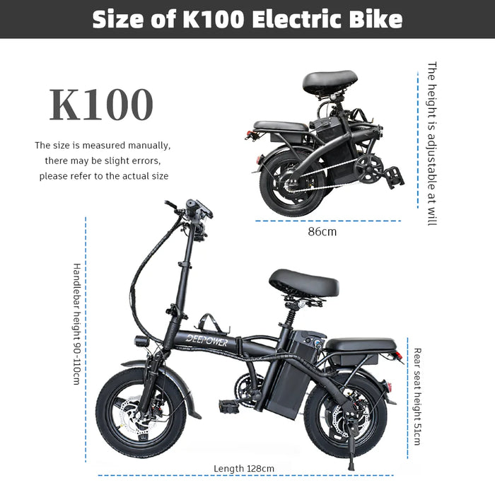 ZPW K100 400W 48V 30AH Elektrofahrrad für Erwachsene mit breiten Reifen – zusammenklappbares Elektrofahrrad für den Stadtverkehr