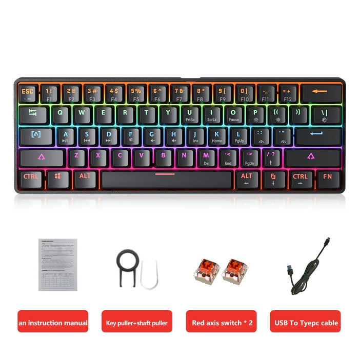 MUCAI MK61 USB Gaming Mechanical Keyboard 61 Keys Red Switch Cable with Detachable RGB Backlight Hot Swappable