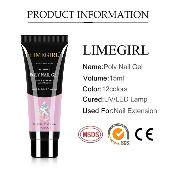 LIMEGIRL Juego de gel de extensión de uñas con lámpara LED UV – Kit de extensión y modelado rápido de uñas, gel semipermanente para juego de manicura