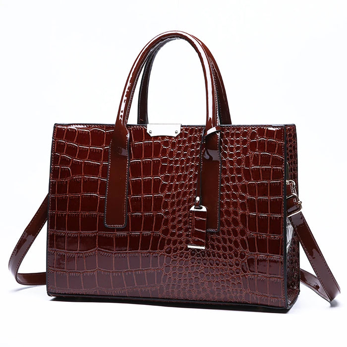 Crocodile Embossed Women's Tote Bag with Adjustable Strap - Spacious Crossbody Handbag for Work and Travel