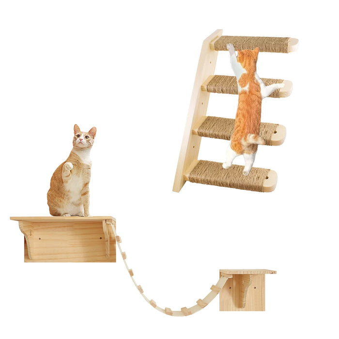 Hamac mural pour chat, avec étagères d'escalade, arbre à griffes en bois, étagères d'escalier et échelle en sisal pour l'escalade du chat