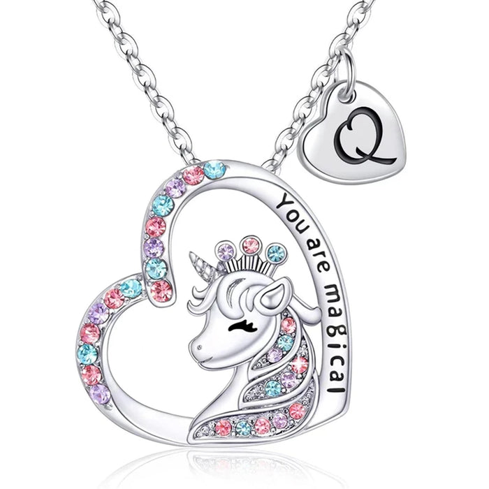 Collar con letra inicial de unicornio mágico: regalo de cumpleaños perfecto para niñas