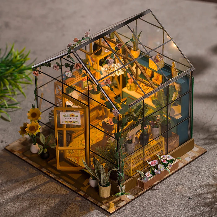 Mini maison de fleurs en bois à faire soi-même - Puzzle de maison de poupée 3D avec meubles et décorations