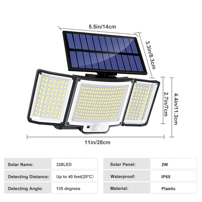 Luces de ventilador al aire libre 328/348 LED Sensor de movimiento súper ligero integrado potencia fuerte IP65 impermeable 3 modos de trabajo pared de jardín