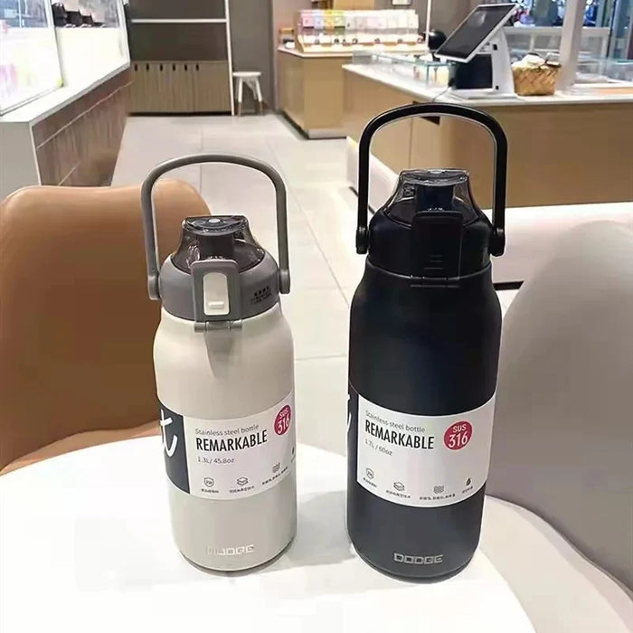 Bouteille thermos de grande capacité avec paille en acier inoxydable, récipient de chauffage et de refroidissement Durable pour la salle de sport