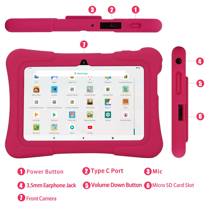 PRITOM Tablet Infantil de 7 Pulgadas con Quad Core, Android 10, 32GB, WiFi, Bluetooth y Software Educativo Preinstalado