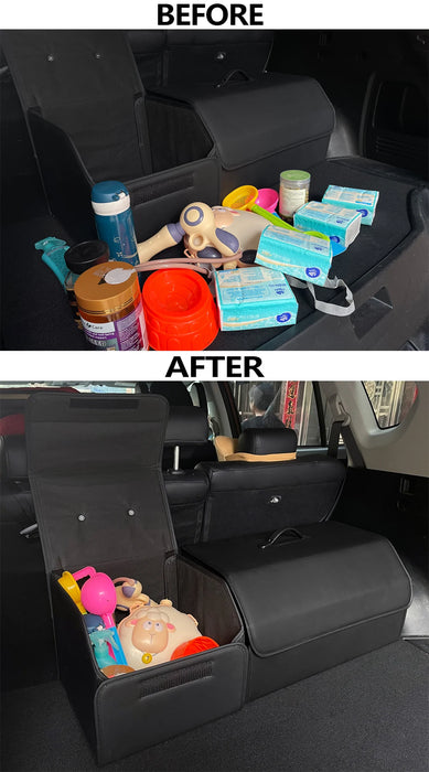 Caja de almacenamiento plegable para coche con soporte de piel sintética, gran capacidad para maletero, ordenado y ordenado con pegatinas antideslizantes