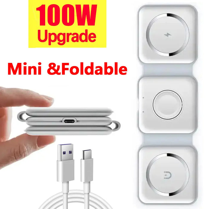 Soporte de carga inalámbrica plegable 3 en 1 de 100W para iPhone 15 14 13 12Pro Max Airpods iWatch estación de carga inalámbrica rápida