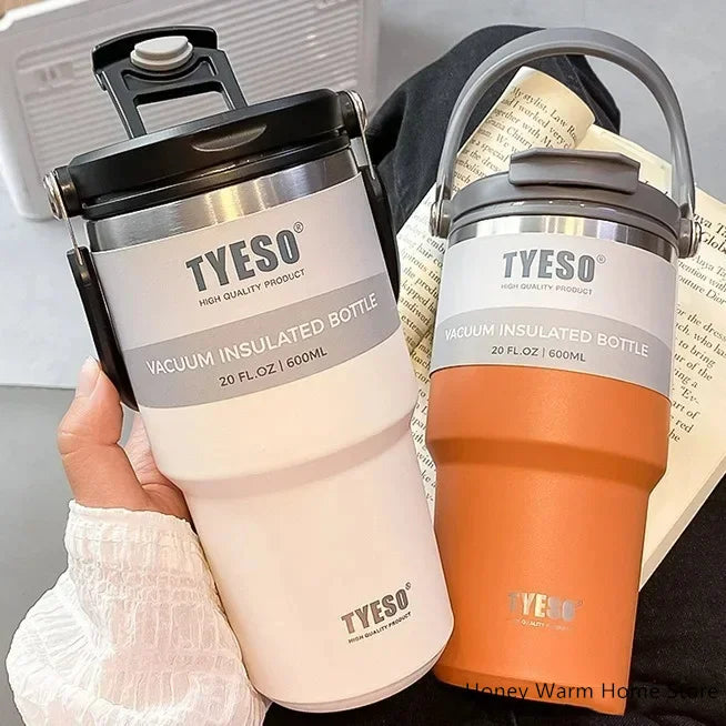 Tyeso doppelwandige isolierte Kaffee- und Wasserflasche aus Edelstahl für kalt und heiß – Reisebecher mit Vakuumfunktion