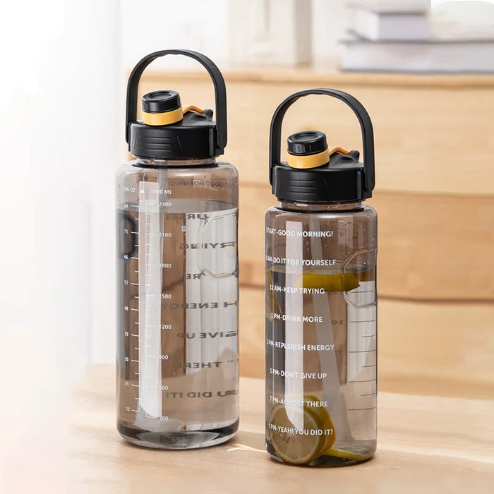 LUSQI High-Capacity Sport Water Bottle 1.5L/2L/3L - Leak-Proof with Straw and Time Markers for Home and Outdoor Activities