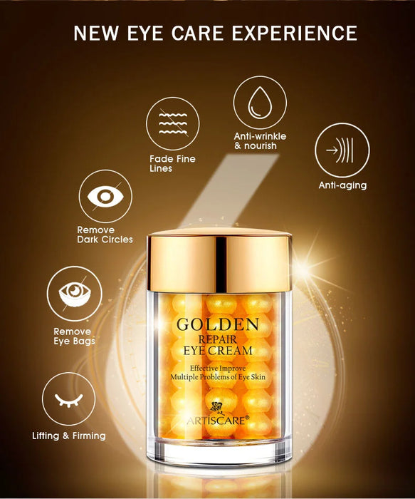 Ensemble de soins de la peau ARTISCARE 24K Gold : crème hydratante pour les yeux, essence pour le visage et rouleaux peptidiques pour les cernes et soins hydratants