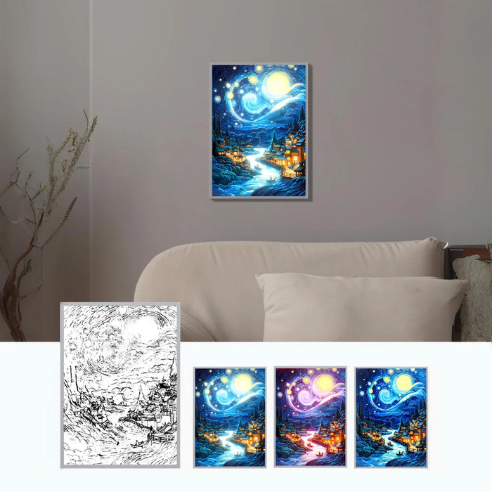 Pintura al óleo creativa y brillante del cielo estrellado de Van Gogh, decoración conectada por USB para sala de estar, dormitorio y entrada, lámpara de ambiente única como regalo