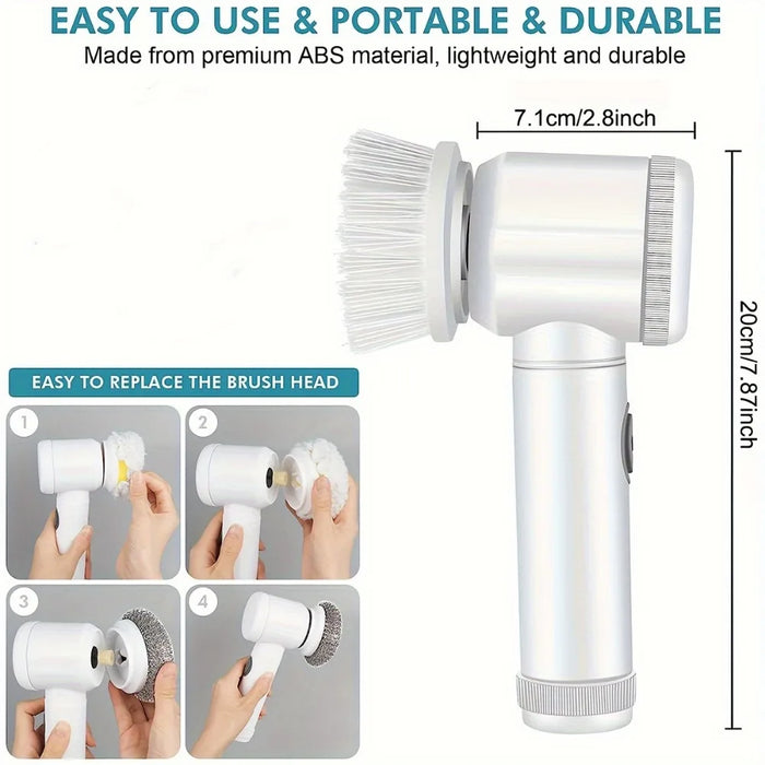 Brosse rotative électrique avec 5 brosses remplaçables, brosse de nettoyage pratique et Rechargeable pour la douche et le nettoyage de la maison