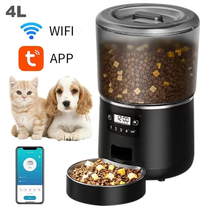 Mangeoire automatique pour animaux de compagnie avec capacité de 4 L et minuterie intelligente, contrôle Tuya, distributeur de nourriture avec bol en acier inoxydable pour chiens et chats