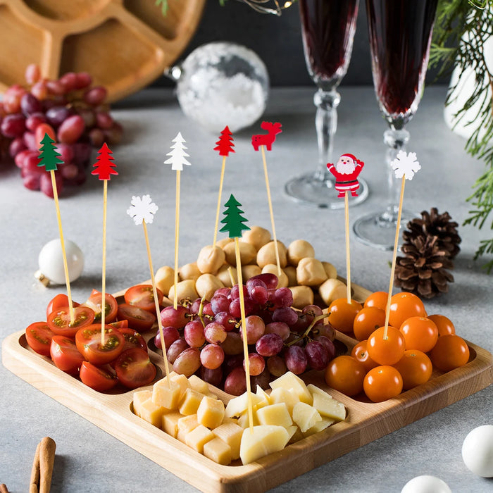 50 palitos de cóctel de bambú festivos: Papá Noel, copos de nieve y motivos de árboles de Navidad para bebidas y postres