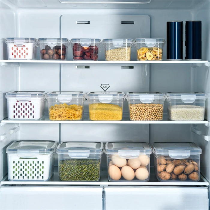 Boîte de rangement pour réfrigérateur pour légumes et fruits frais, paniers de drainage et conteneurs de stockage pour cuisine et garde-manger