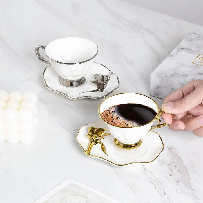 Tasses à café en porcelaine tendre avec soucoupes de style nordique, ensemble en céramique décoré de papillons pour boissons