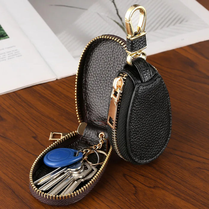 Cartera de cuero multifuncional para llaves con cremallera - Elegante estuche para llaves y mini billetera, 1 pieza